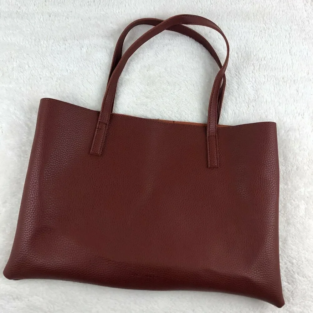 Vince Camuto Vegan Leather Brown Black Luck Tote Bag